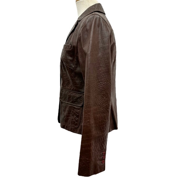 LOFT Brown Reptile Embossed Leather Two-Button Blazer Jacket - Picture 7 of 10